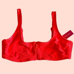 Xhilaration Textured Zip-Front Bralette Bikini Top XL Neon Coral Orange